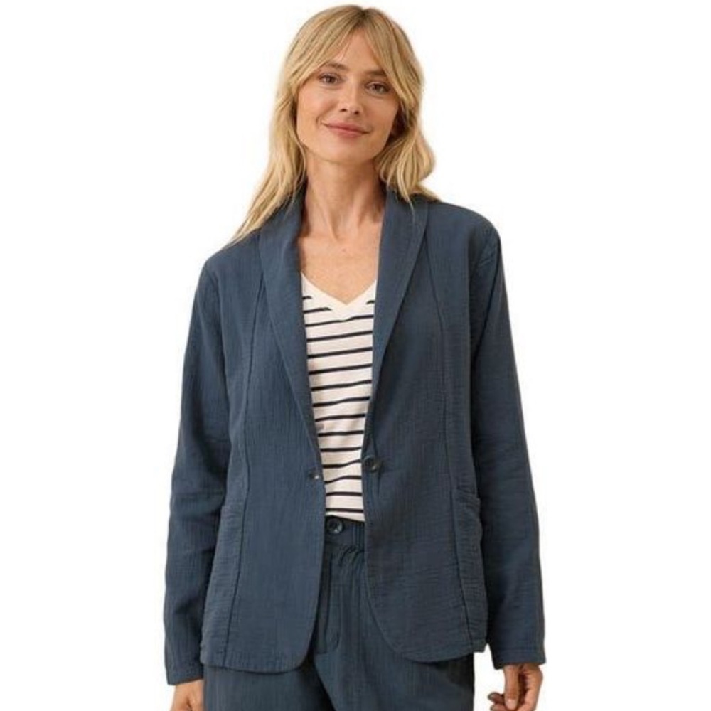 Pact Women's Blue Organic Cotton Coastal Double Gauze Lined Blazer Jacket XS